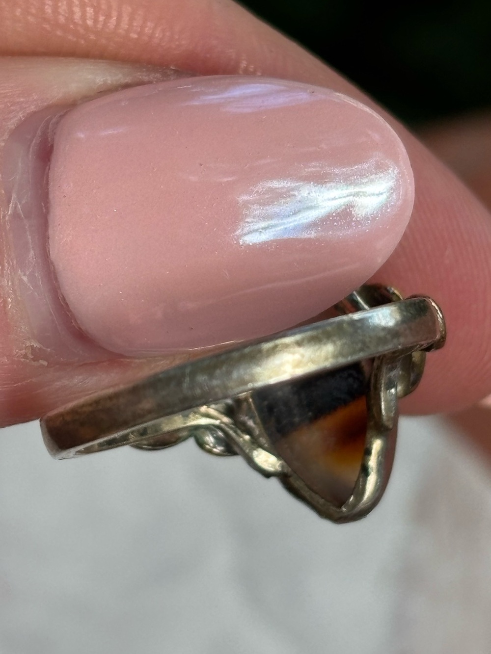Vintage Clark & Coombs Sterling Silver 10K GF Marquise Banded Agate Ring Sz 6.5 - Picture 5 of 11